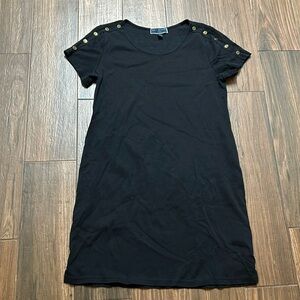 Karen Scott Sport Dress Black w Gold‎ Buttons Short Sleeve M Boat Neck